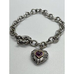 925 STERLING SILVER  PINK TOPAZ HEART BRACELET